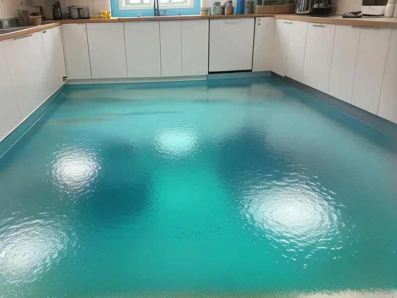 Finished epoxy floor in a residential kitchen